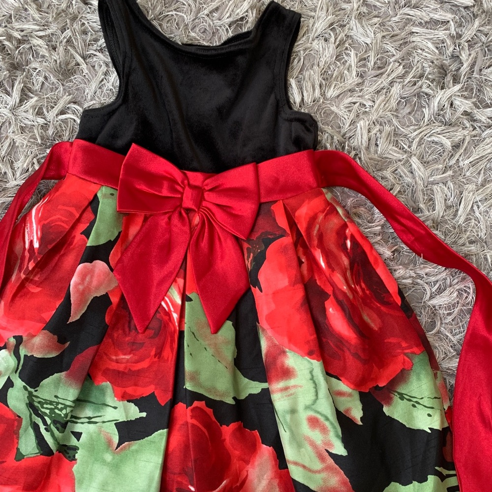 4t dress floral wedding velvet silky ribbon red